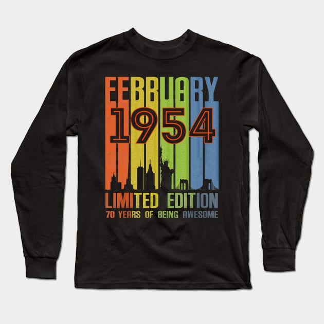 February 1954 70 Years Of Being Awesome Limited Edition Long Sleeve T-Shirt by Brodrick Arlette Store
